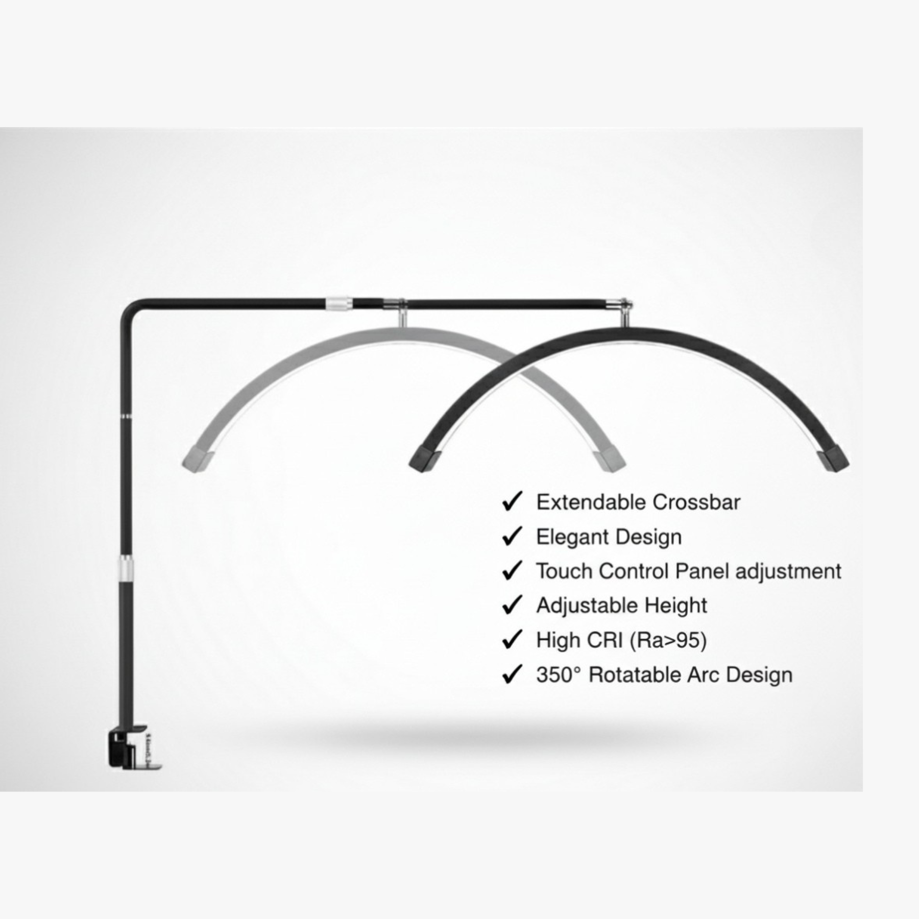 Lámpara para manicura Half Moon Beauty Desk de 25 pulgadas - Con sujeción por pinza,  extensible