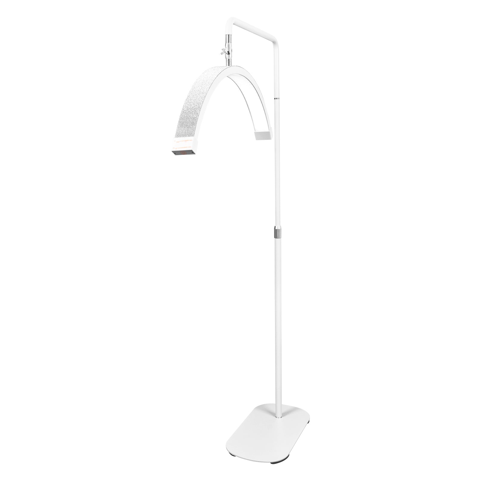 Una lámpara de maquillaje rosa de pie con ángulos ajustables, mostrada en varias posiciones para resaltar su versatilidad y diseño.