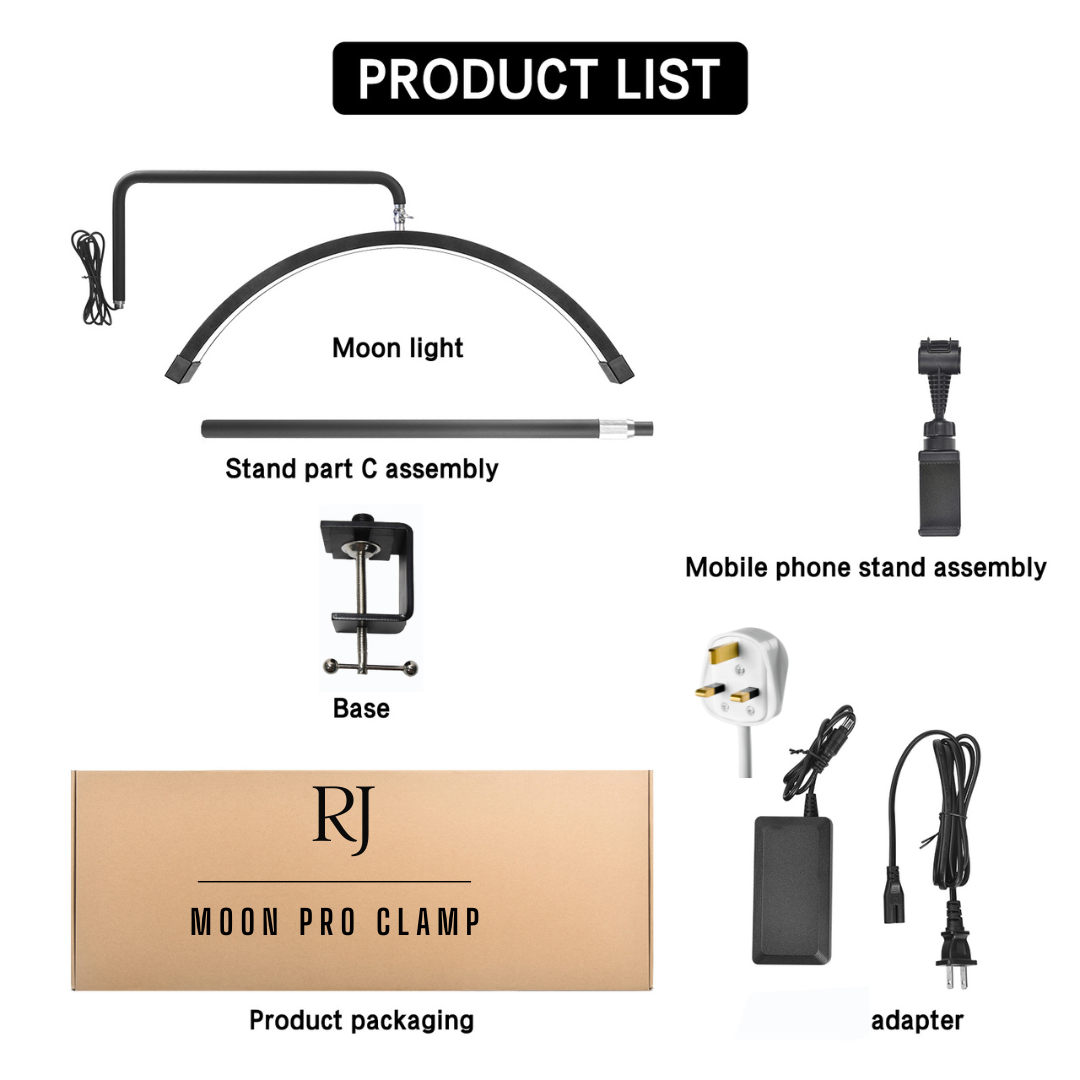 Lámpara para manicura Half Moon Beauty Desk de 25 pulgadas - Con sujeción por pinza,  extensible